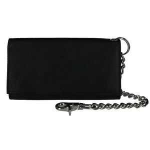 CTM Men's Pebble Grain Leather RFID Long Trifold Trucker Chain Wallet